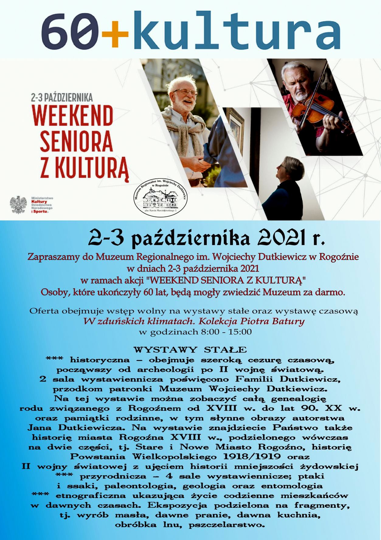 60+ kultura WEEKEND SENIORA w Muzeum 2-3 października 2021